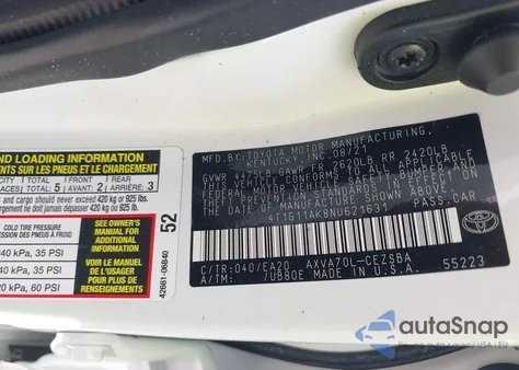 2022 Toyota Camry Se from USA, damaged, VIN 4T1G11AK8NU621631